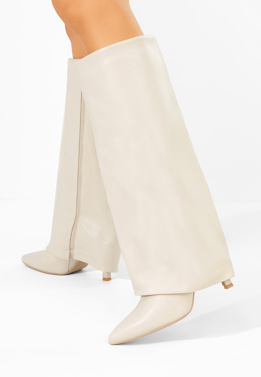 Béžové kozačky na jehlovém podpatku Brynora