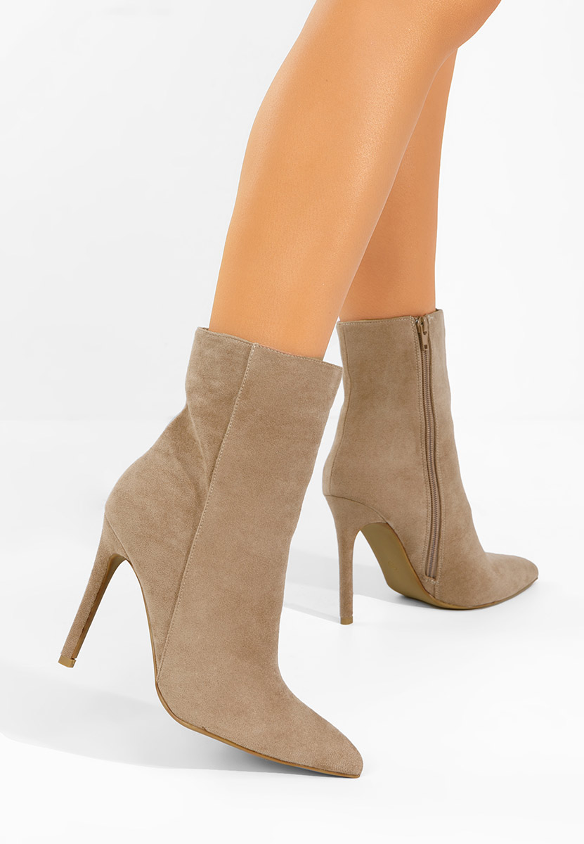 Khaki kotníkové boty na vysokém podpatku Cendria