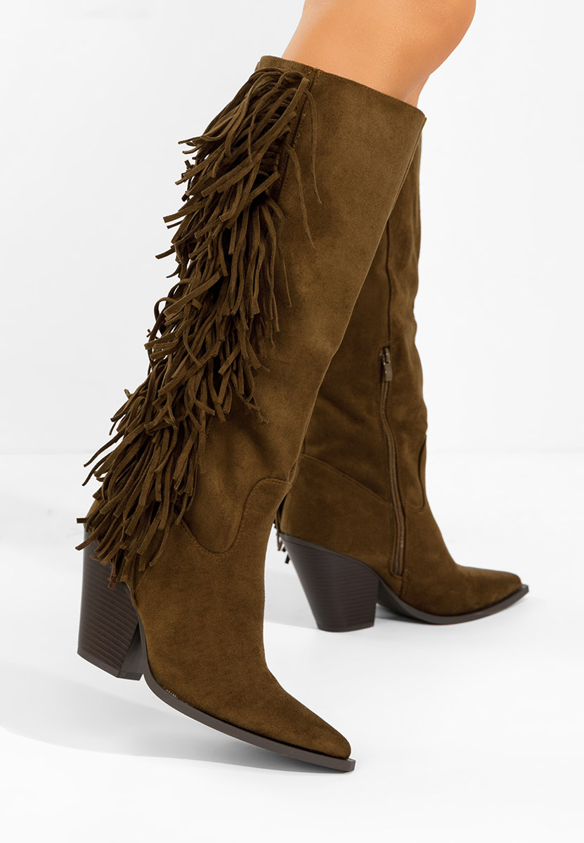 Camelové kozačky na podpatku Brania