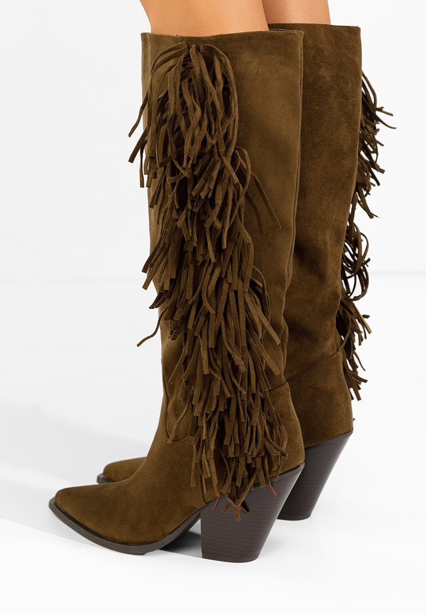 Camelové kozačky na podpatku Brania