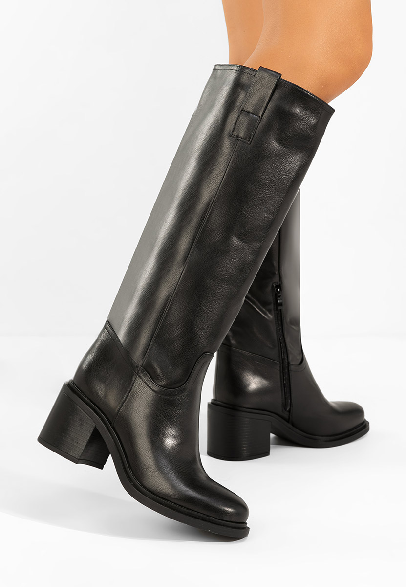 Černé kozačky na podpatku Jasara