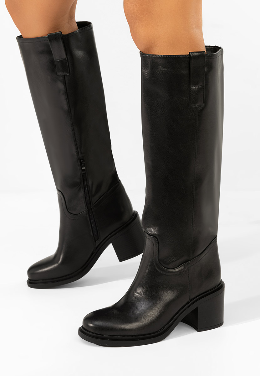 Černé kozačky na podpatku Jasara