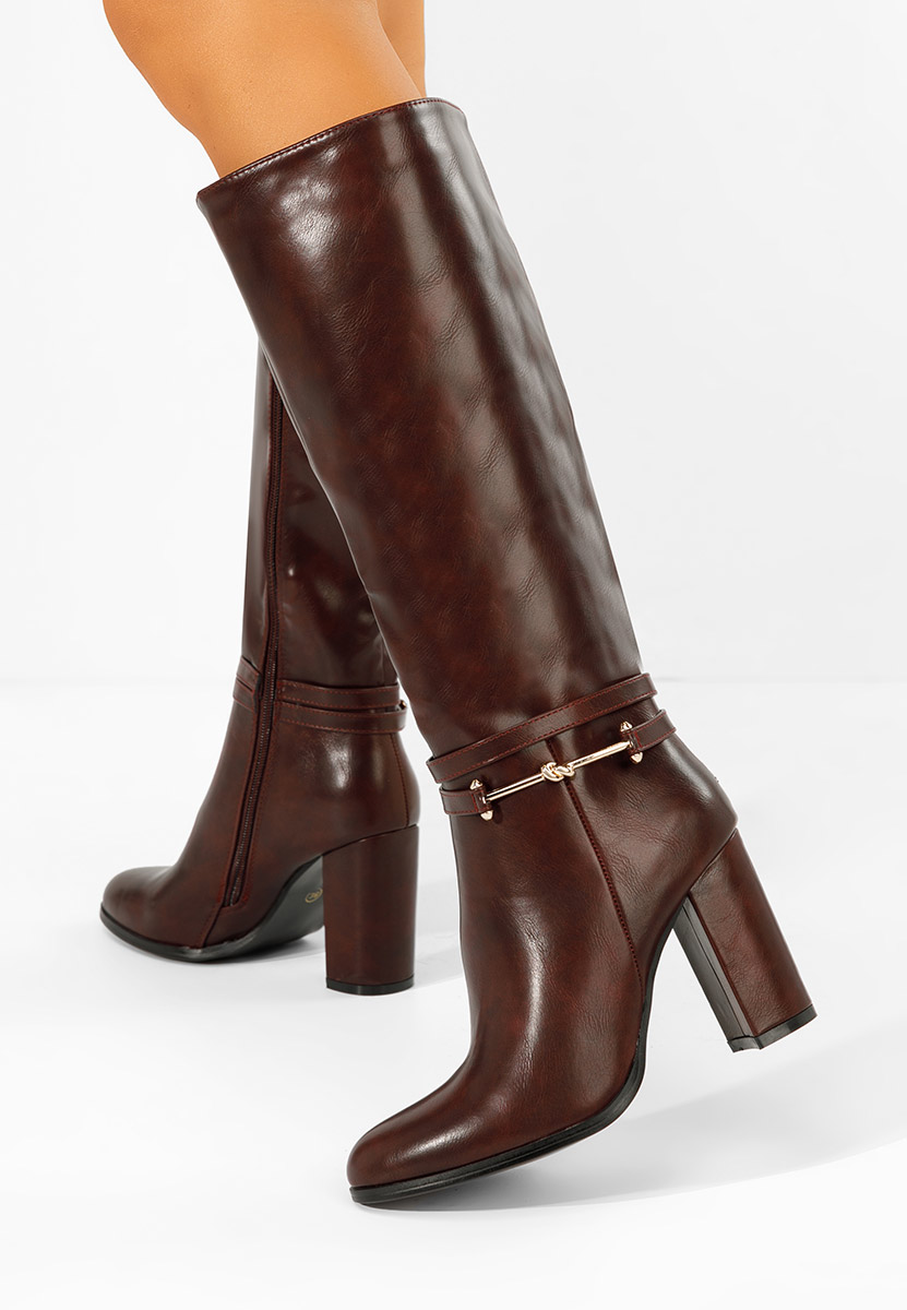 Bordové kozačky na podpatku Dresara