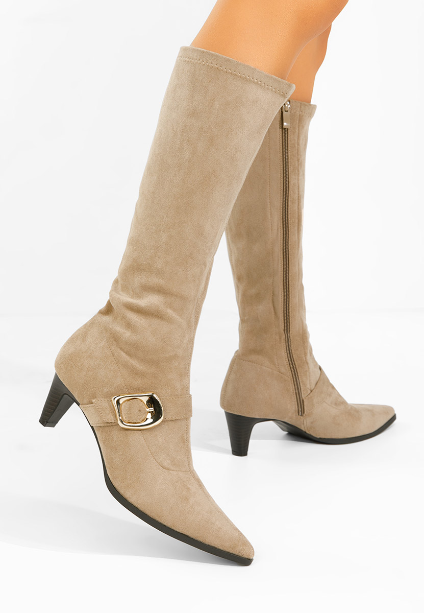 Khaki kozačky na nízkém podpatku Vernoa