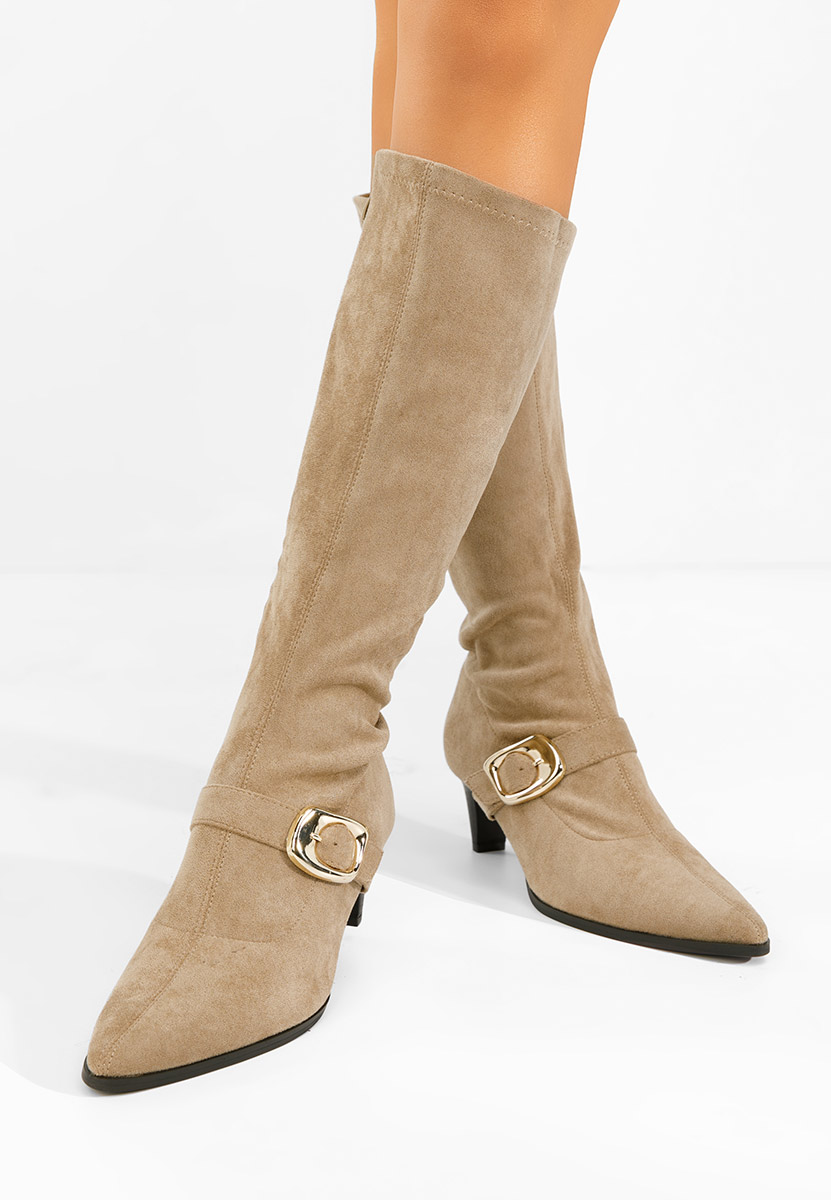 Khaki kozačky na nízkém podpatku Vernoa