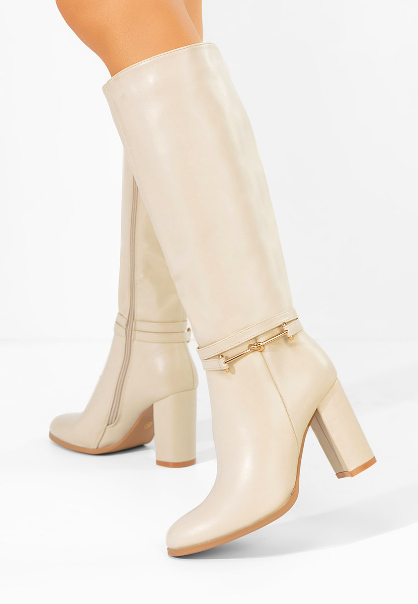 Béžové kozačky na podpatku Dresara