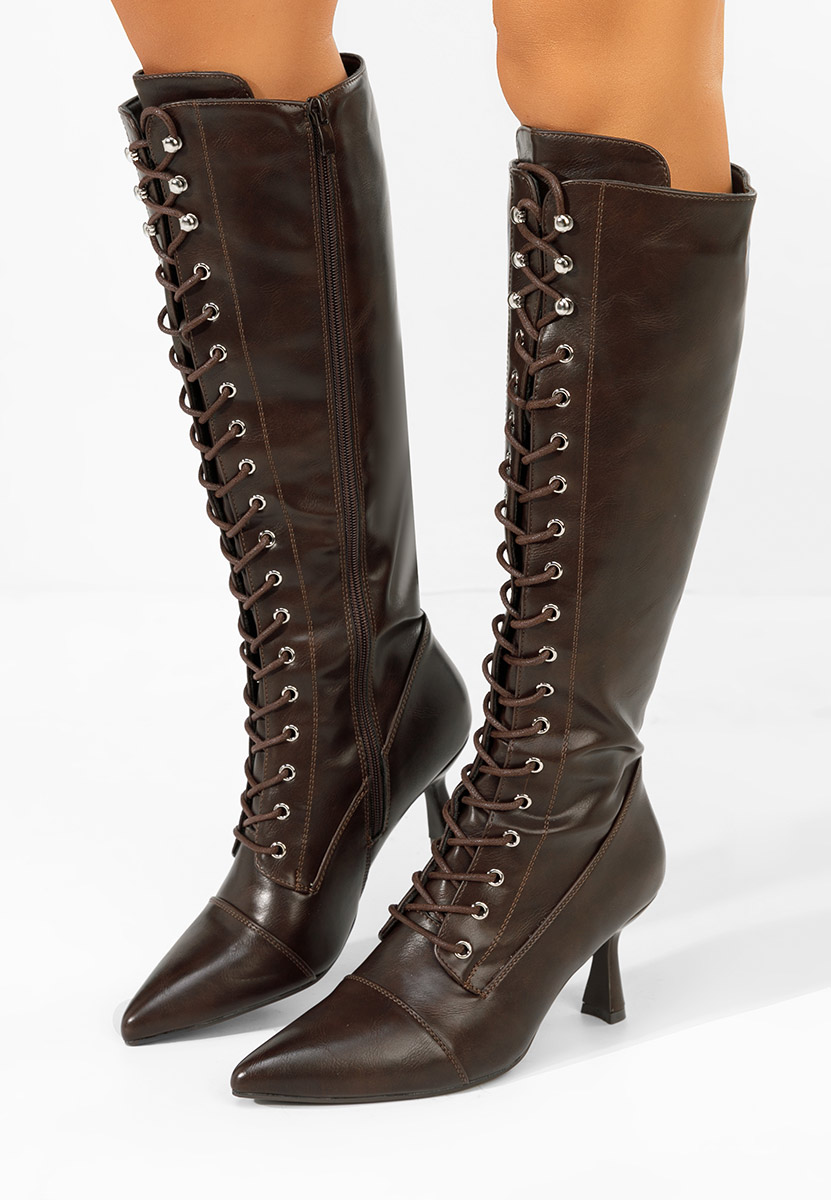 Hnedé kozačky na jehlovém podpatku Ulmira