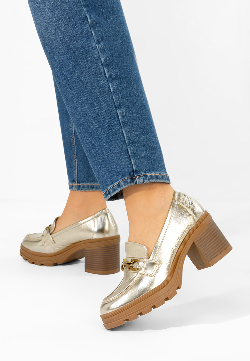 Zlaté mokasíny na podpatku Nakata