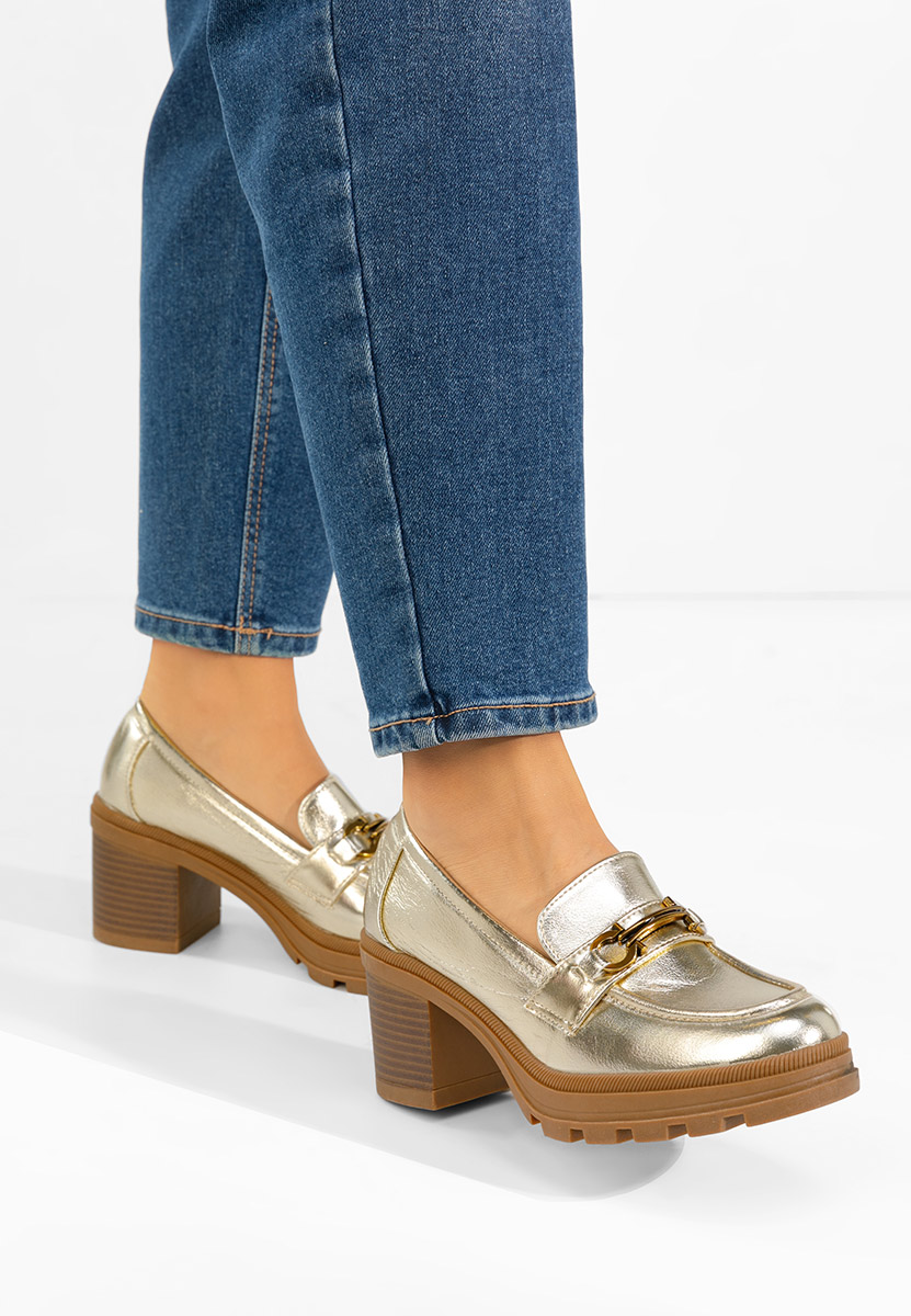 Zlaté mokasíny na podpatku Nakata