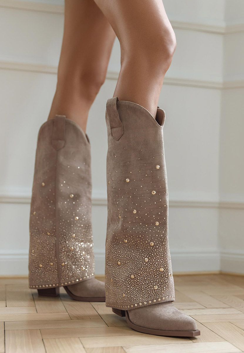 Khaki kozačky na podpatku Millie