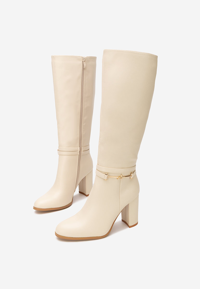 Béžové kozačky na podpatku Dresara