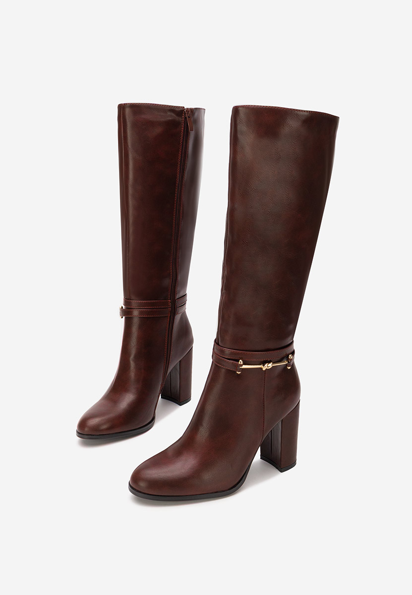 Bordové kozačky na podpatku Dresara