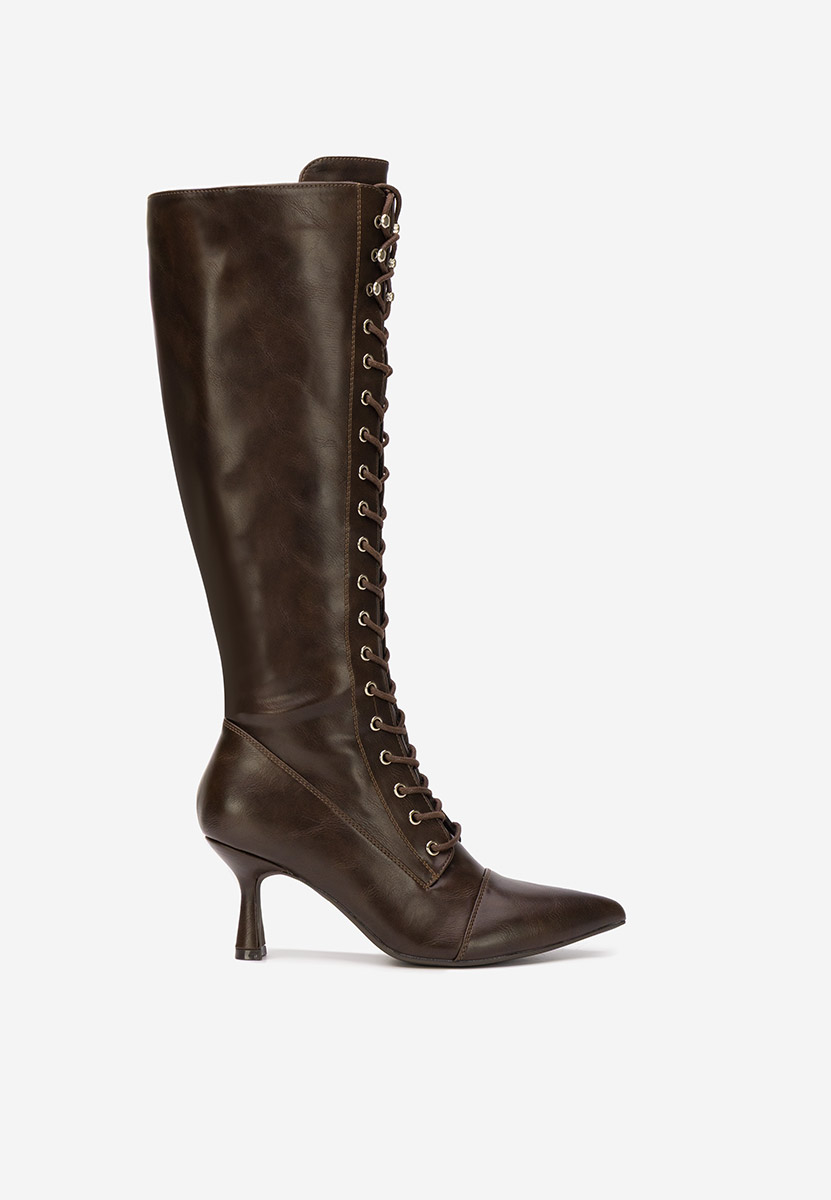 Hnedé kozačky na jehlovém podpatku Ulmira
