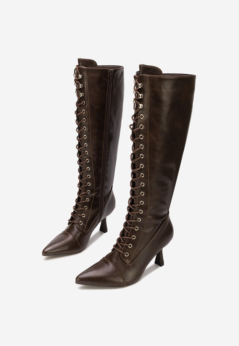 Hnedé kozačky na jehlovém podpatku Ulmira