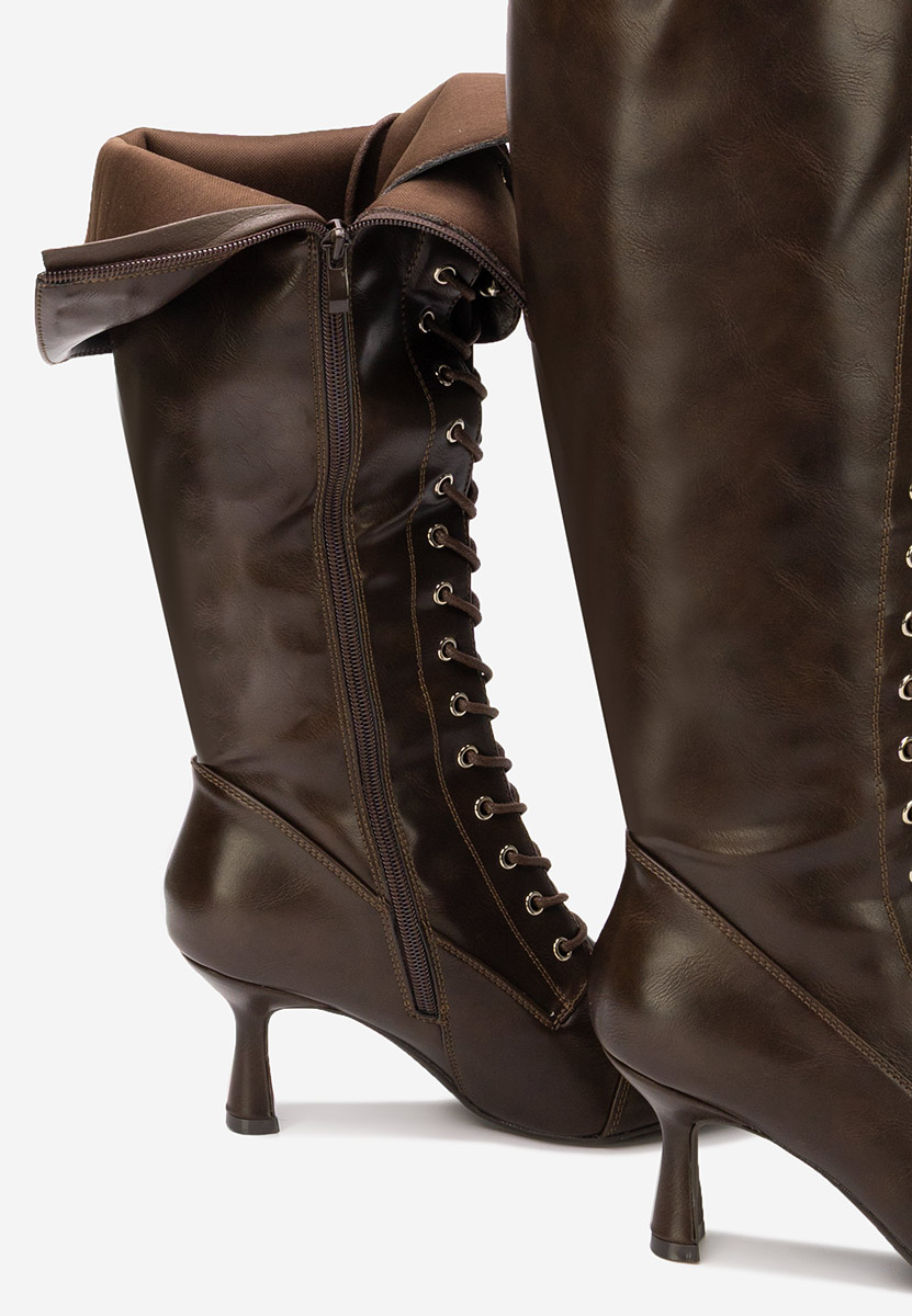 Hnedé kozačky na jehlovém podpatku Ulmira