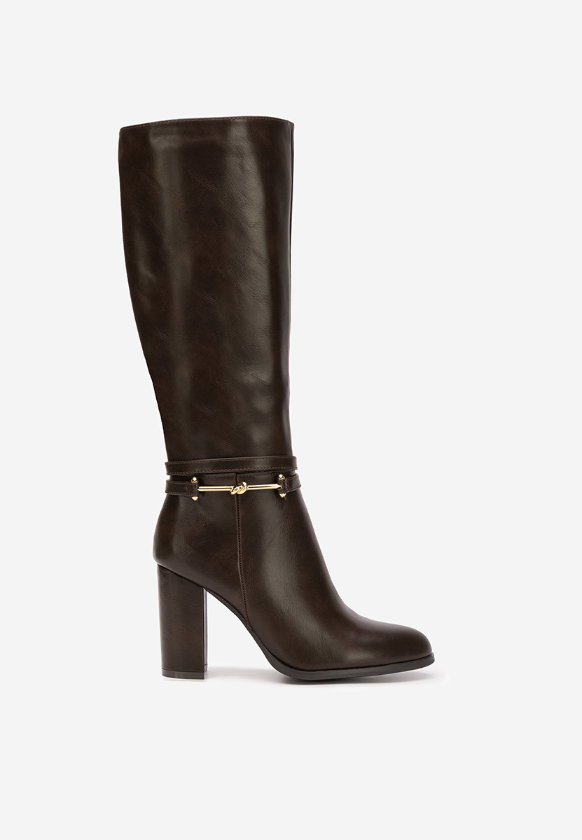 Hnedé kozačky na podpatku Dresara