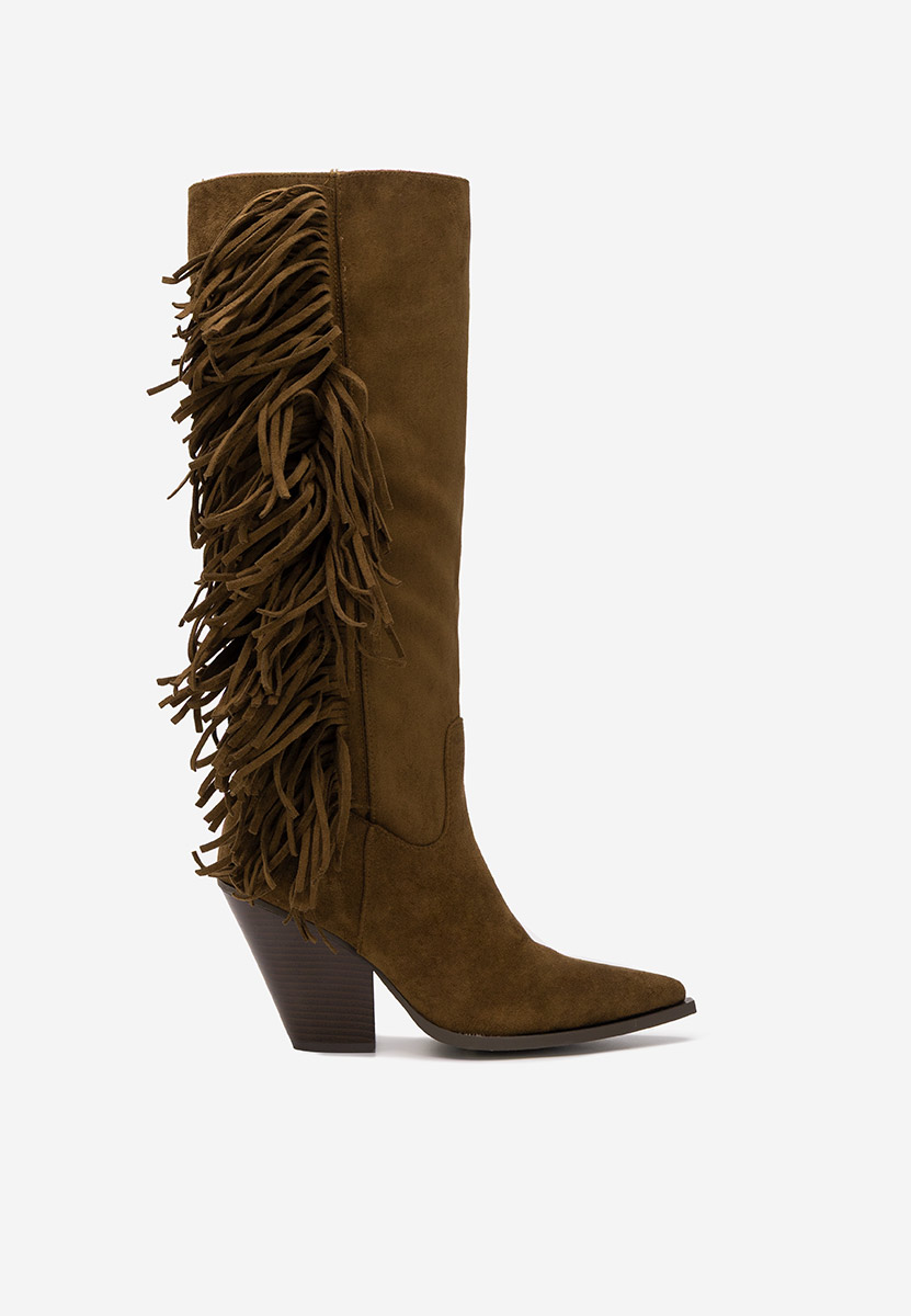 Camelové kozačky na podpatku Brania