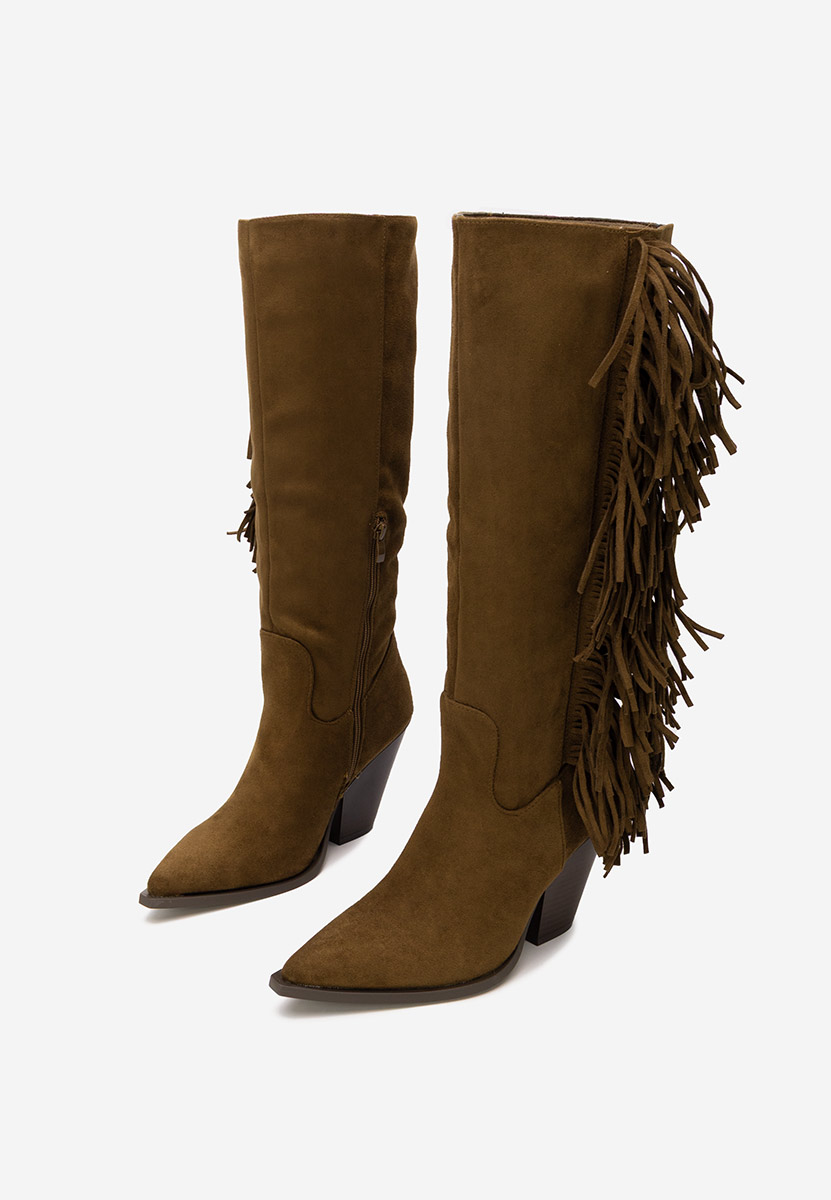 Camelové kozačky na podpatku Brania