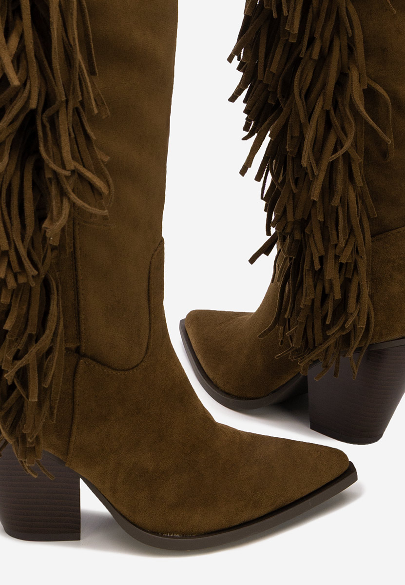 Camelové kozačky na podpatku Brania