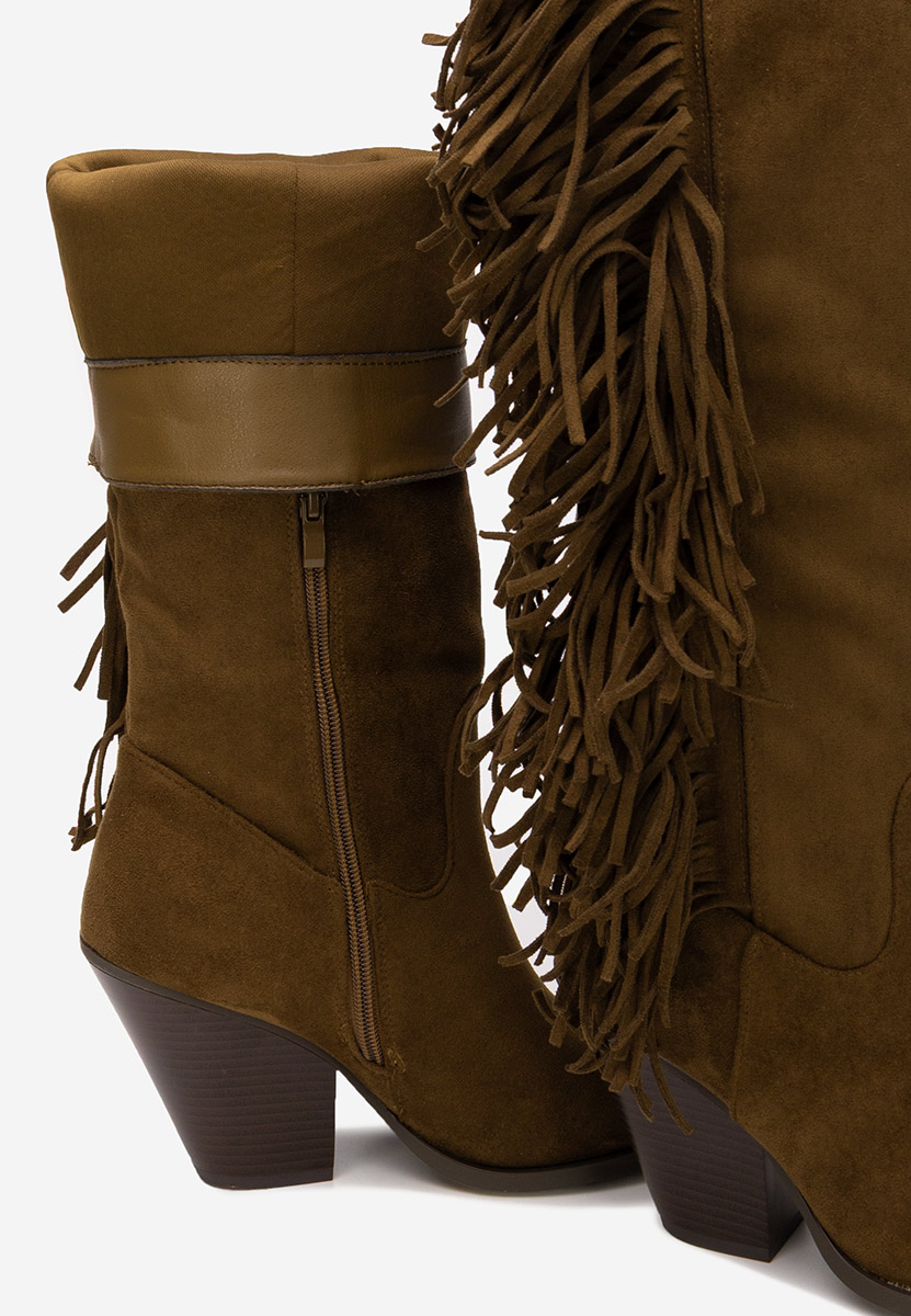 Camelové kozačky na podpatku Brania