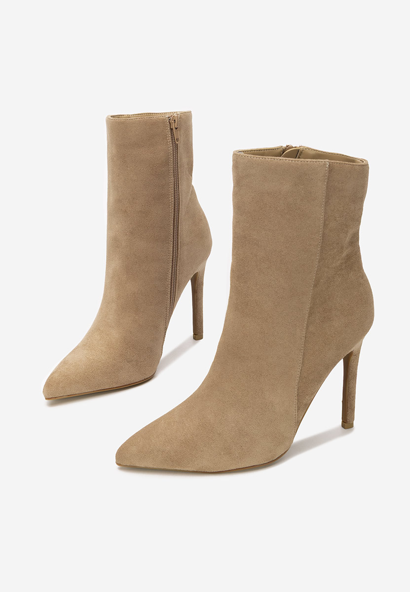 Khaki kotníkové boty na vysokém podpatku Cendria