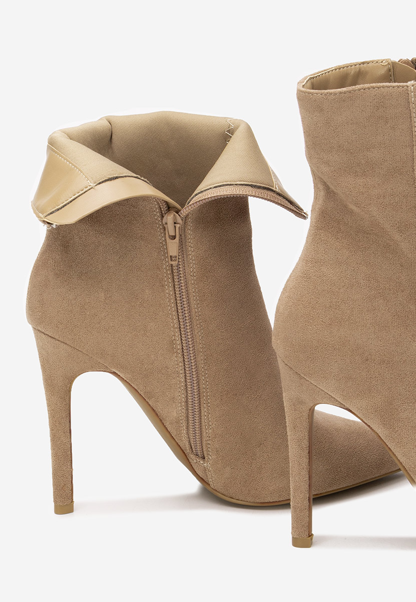 Khaki kotníkové boty na vysokém podpatku Cendria