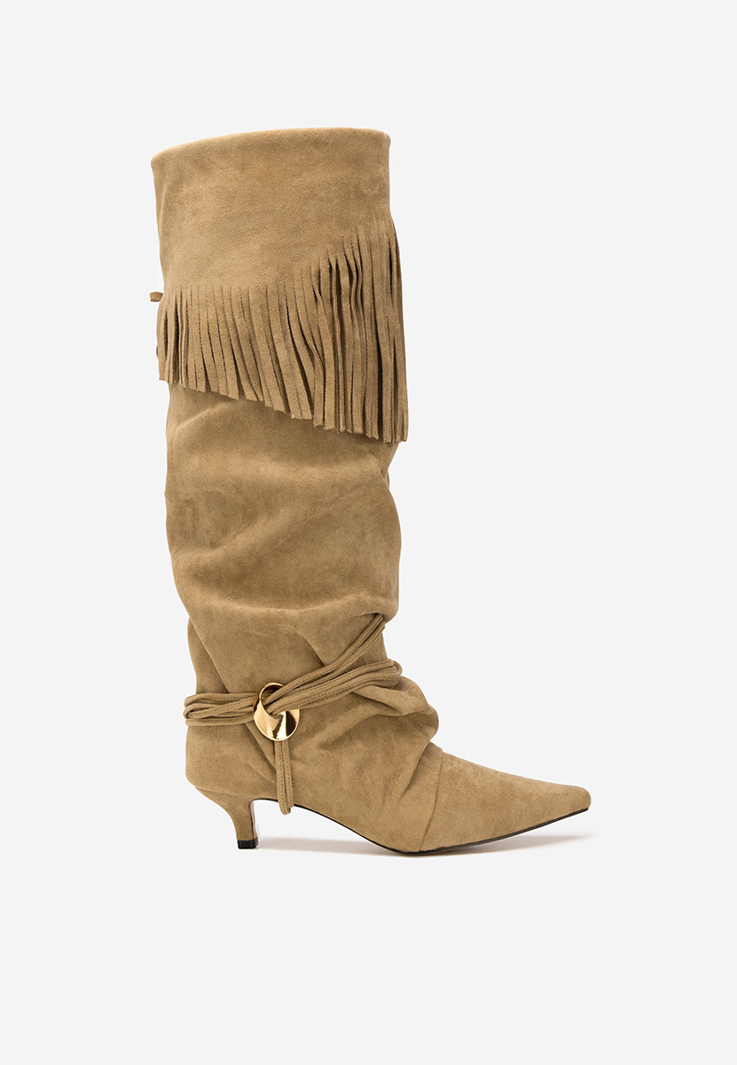 Khaki vysoké kozačky nad kolena Marcela