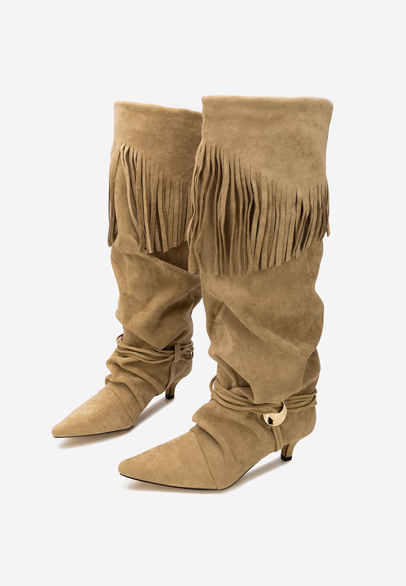 Khaki vysoké kozačky nad kolena Marcela