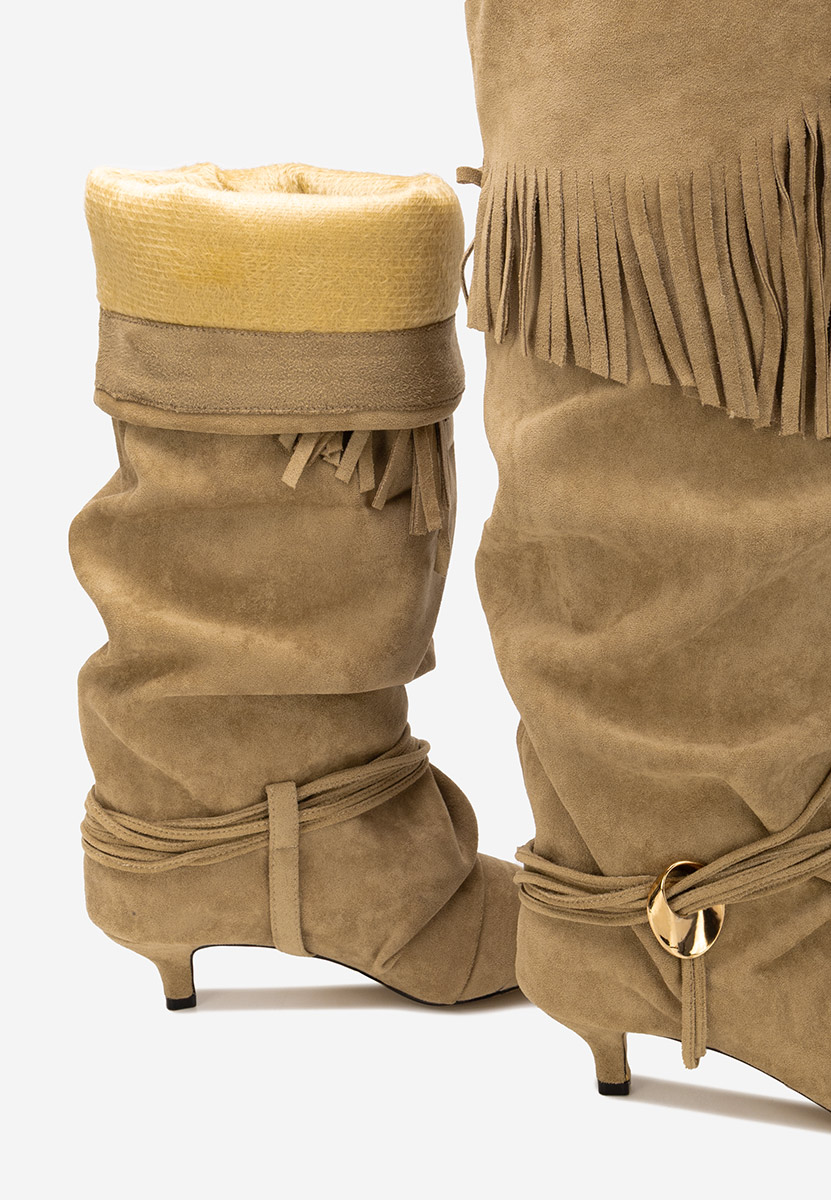 Khaki vysoké kozačky nad kolena Marcela