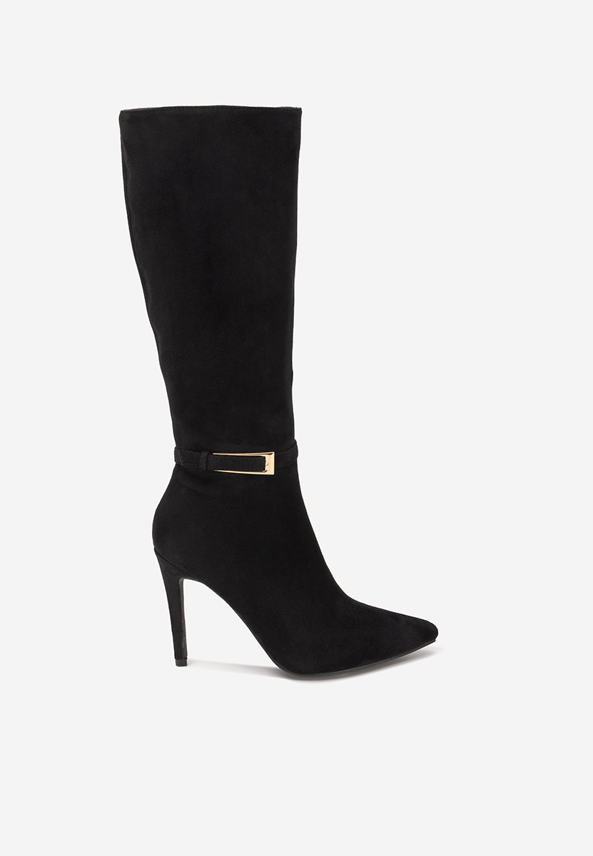 Černé kozačky na jehlovém podpatku Narcisia