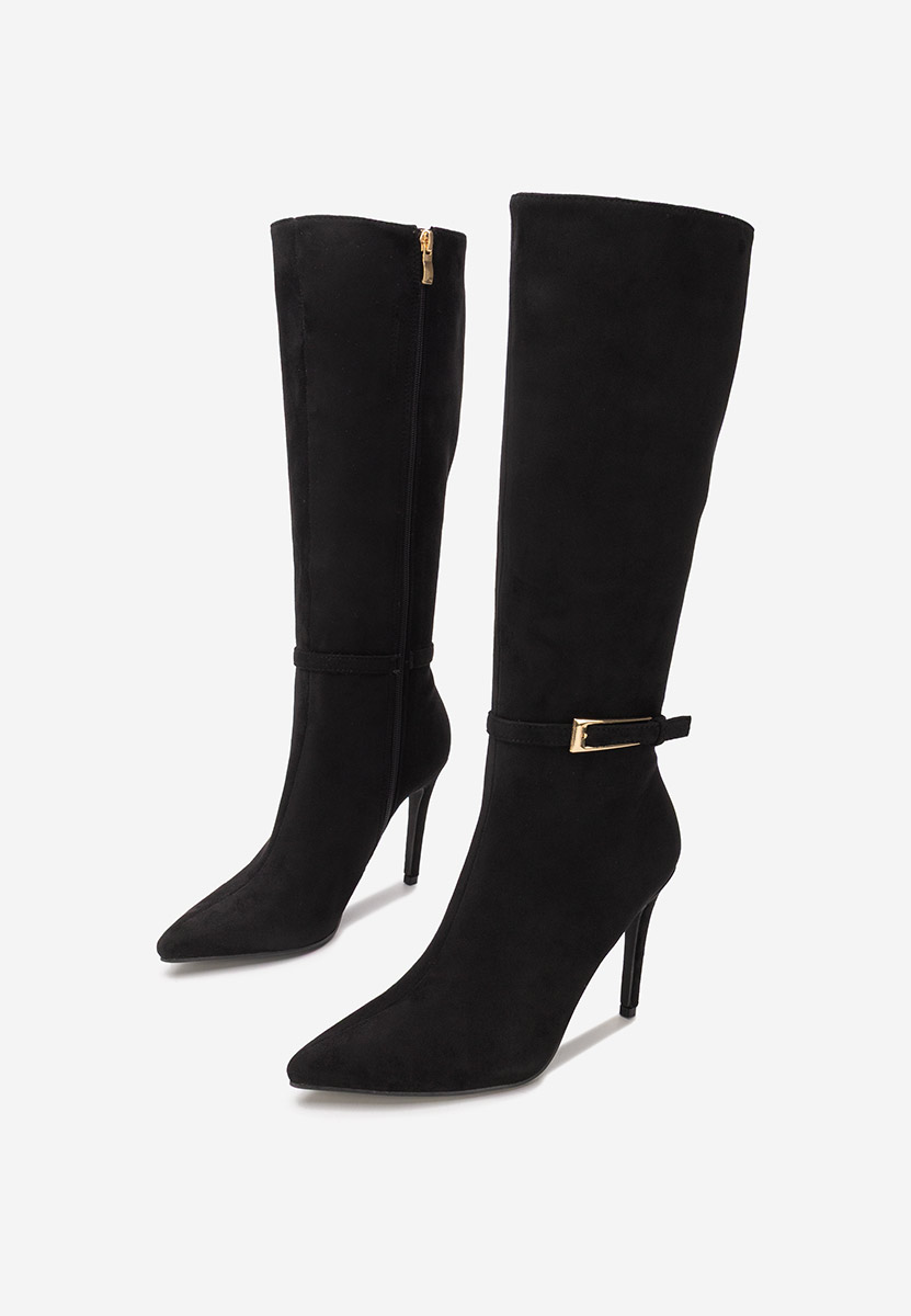 Černé kozačky na jehlovém podpatku Narcisia