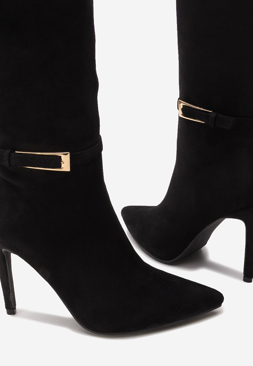 Černé kozačky na jehlovém podpatku Narcisia