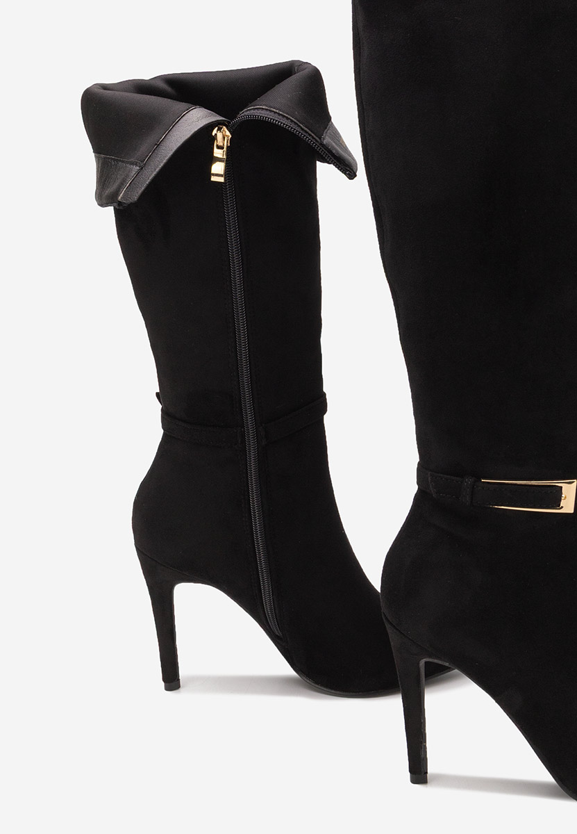 Černé kozačky na jehlovém podpatku Narcisia