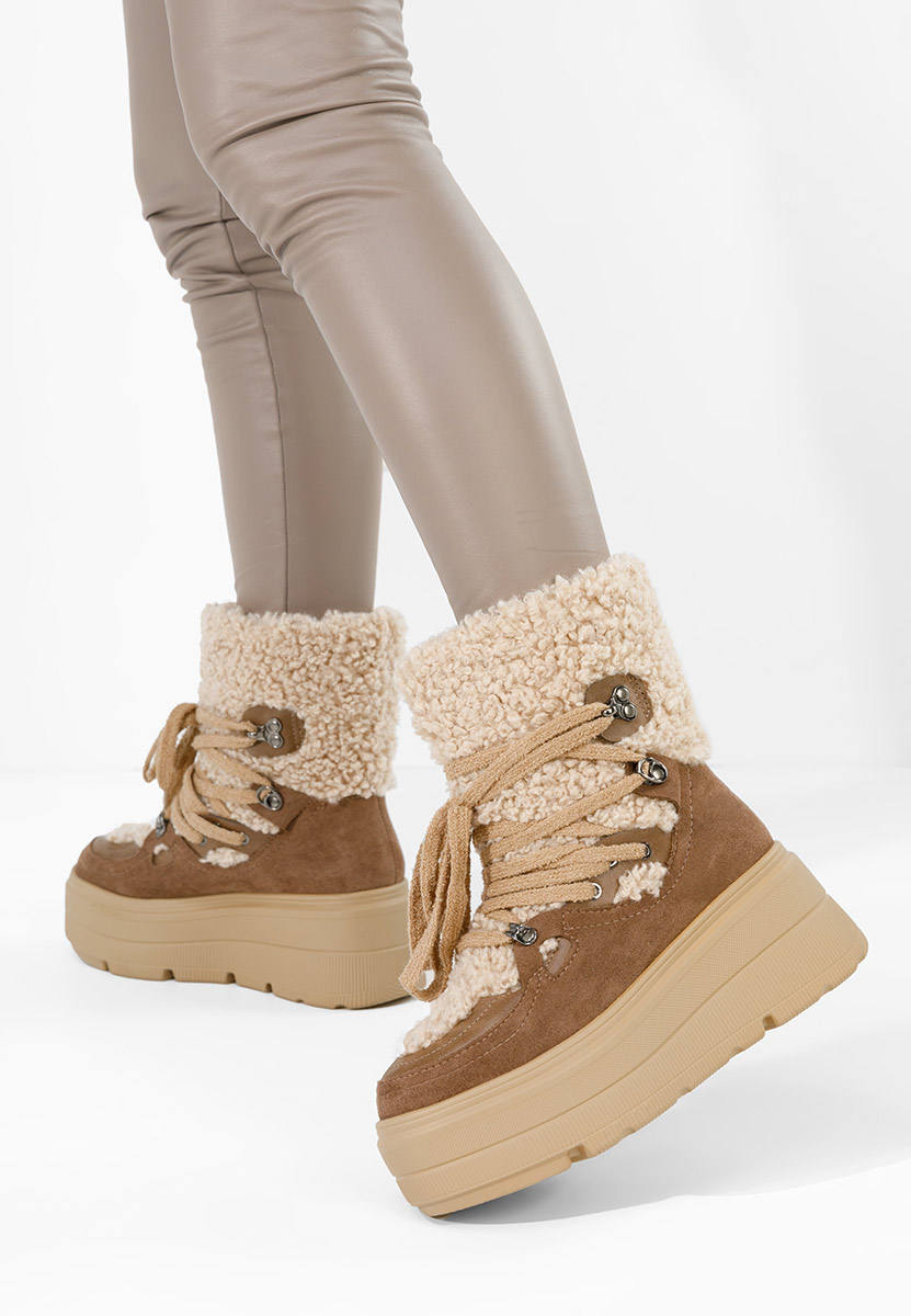 Béžové členkové čižmy na platforme Norelia