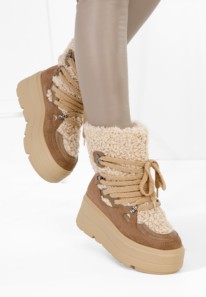 Béžové členkové čižmy na platforme Norelia