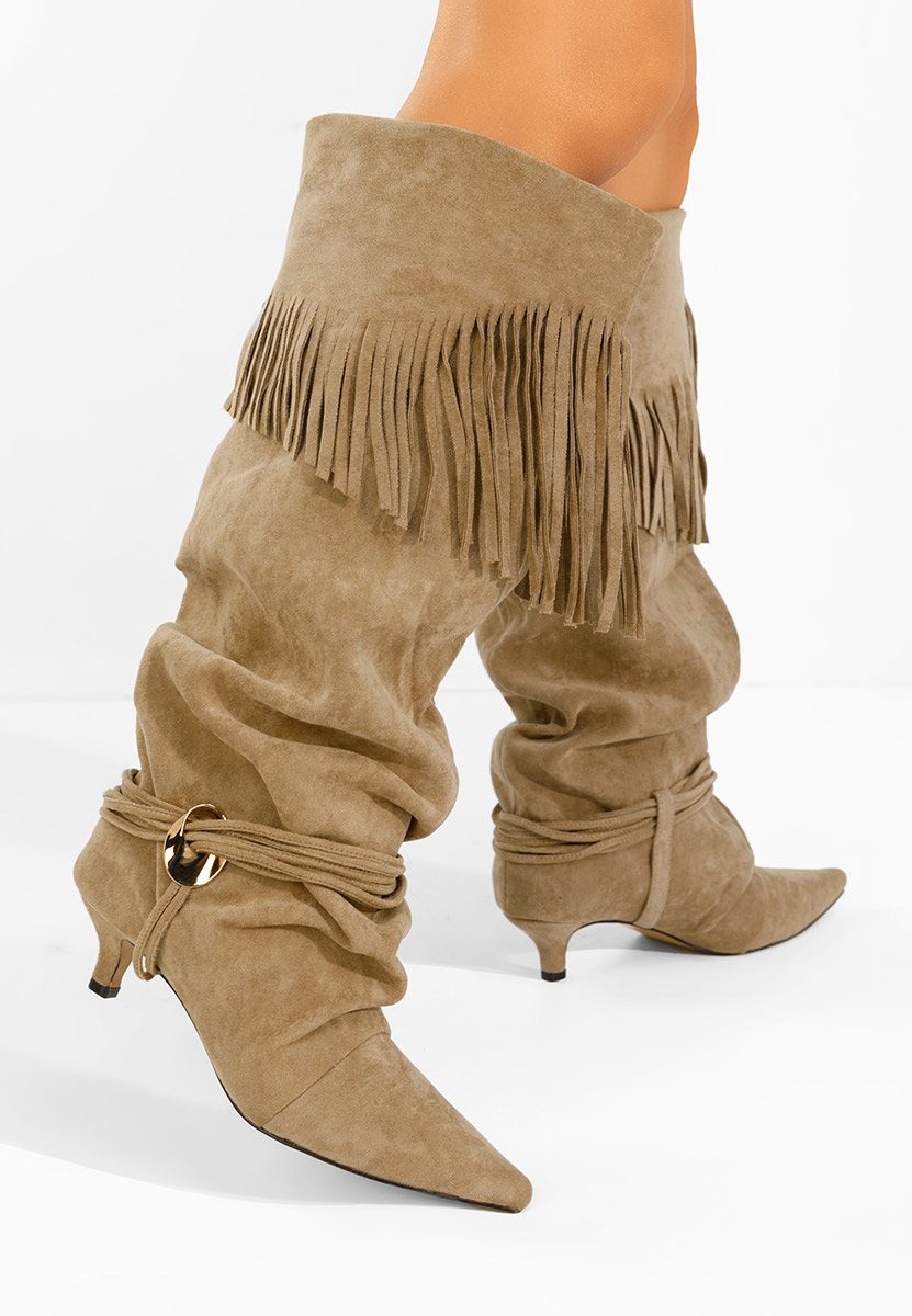 Khaki vysoké kozačky nad kolena Marcela