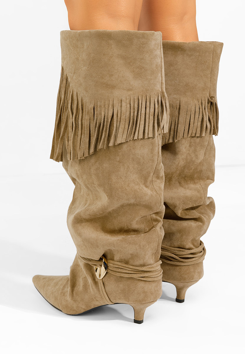 Khaki vysoké kozačky nad kolena Marcela