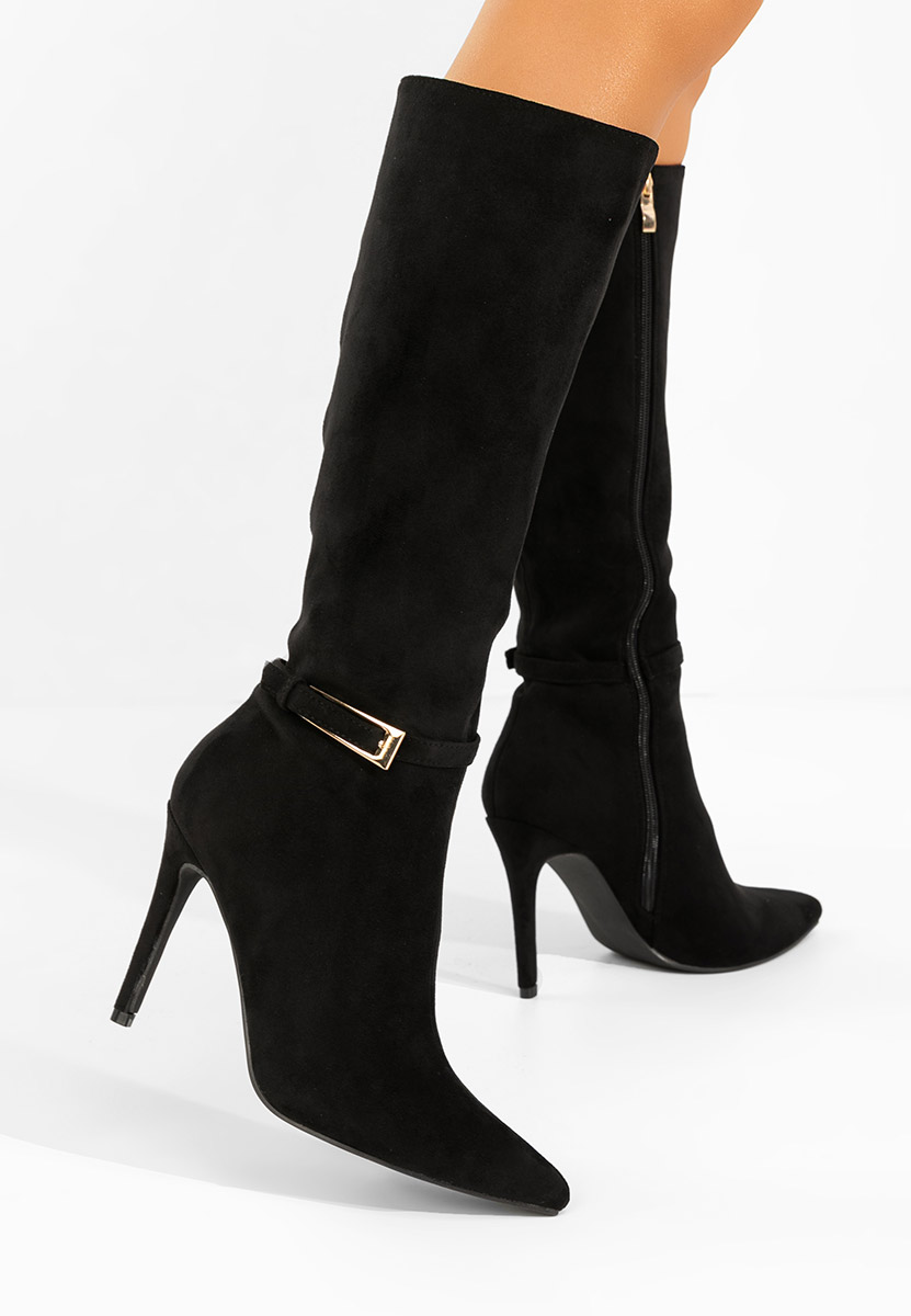 Černé kozačky na jehlovém podpatku Narcisia