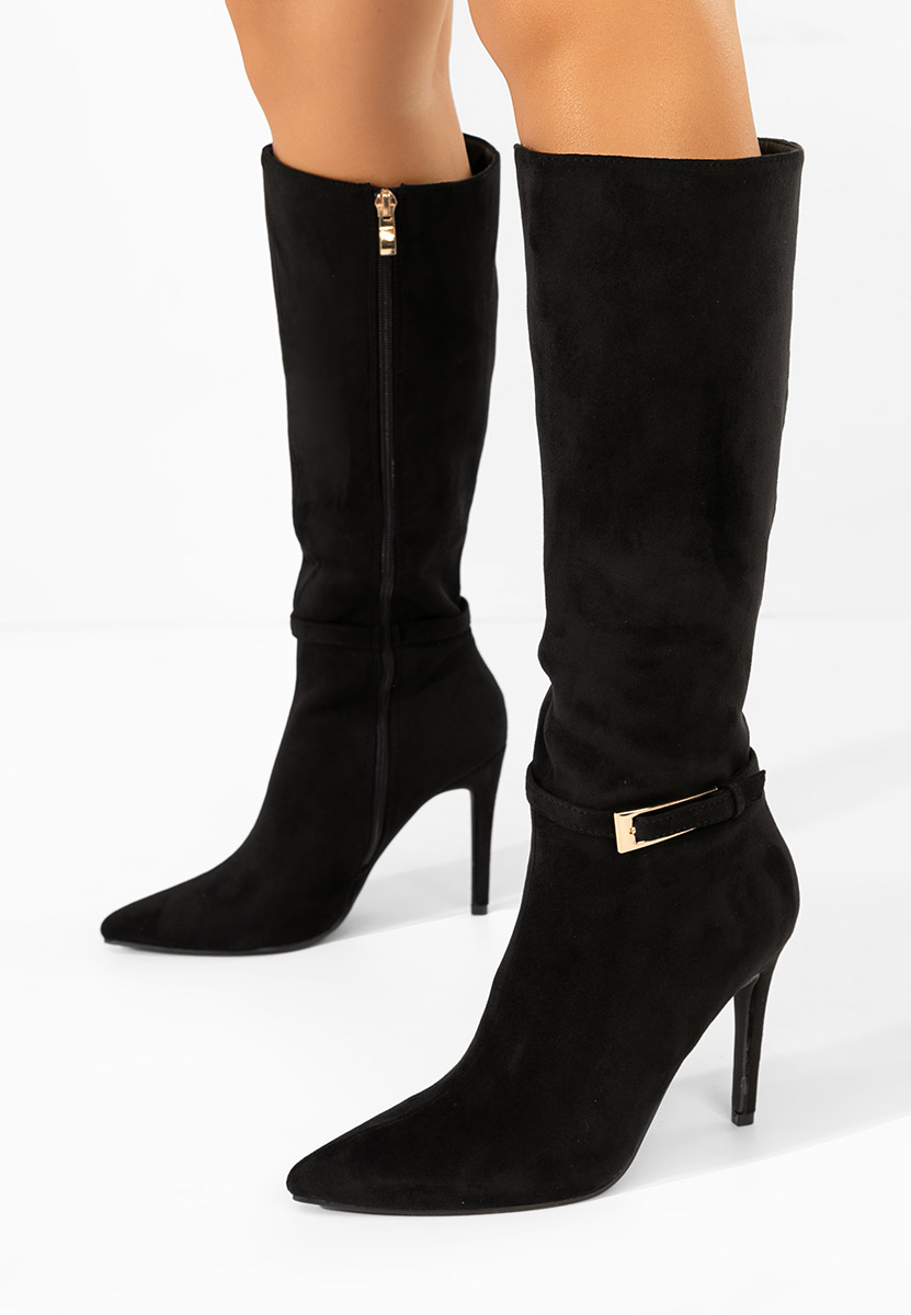 Černé kozačky na jehlovém podpatku Narcisia