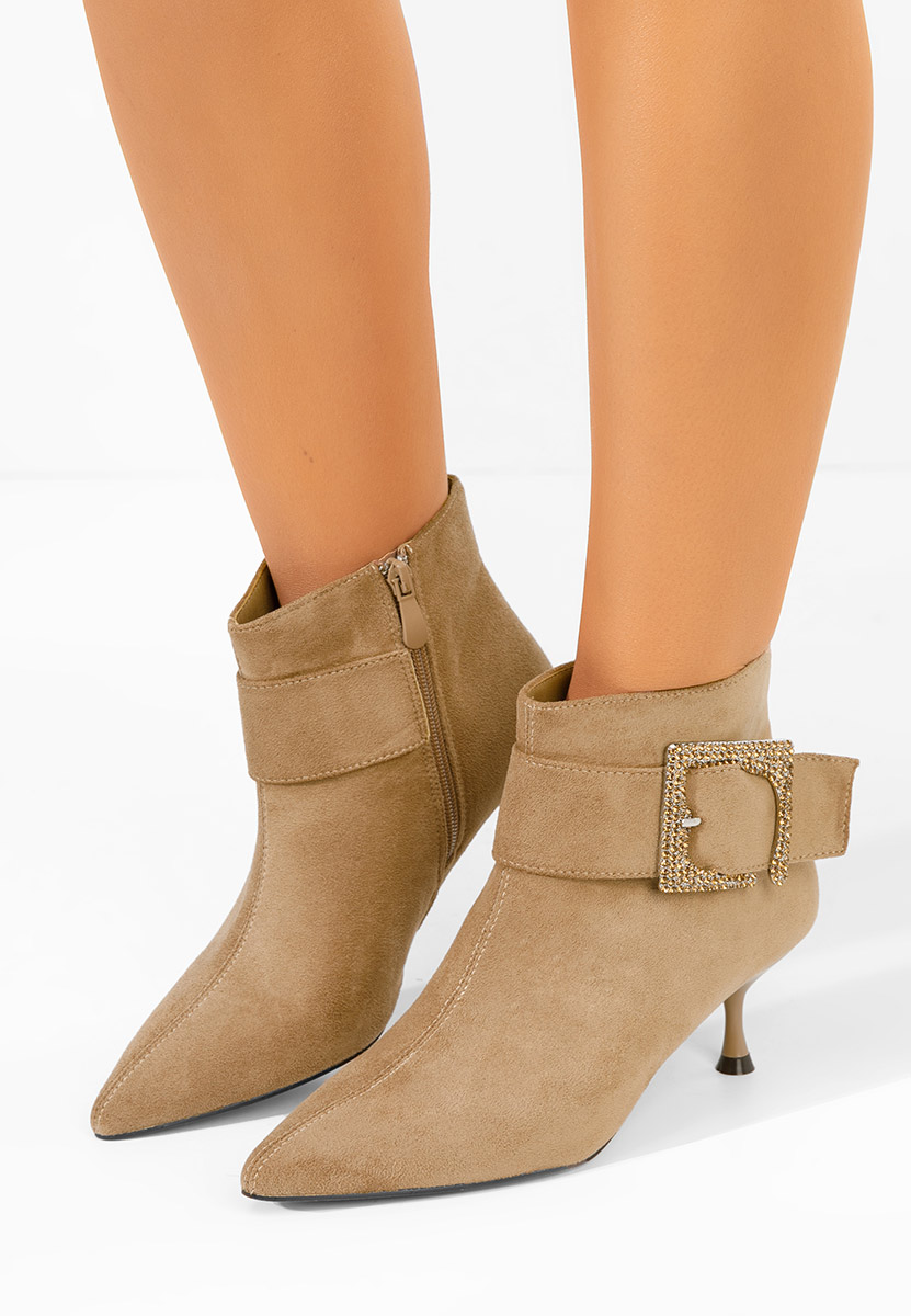 Khaki kotníkové boty na vysokém podpatku Karlene