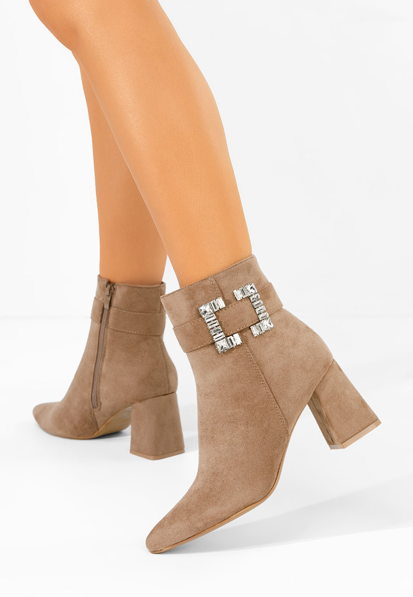 Khaki kotníkové boty na podpatku Lievine