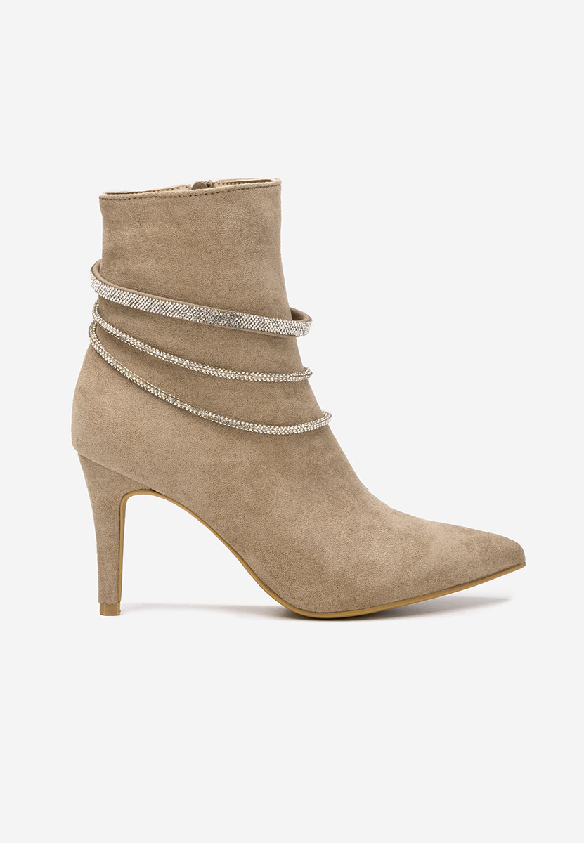 Khaki kotníkové boty na podpatku Lorreta