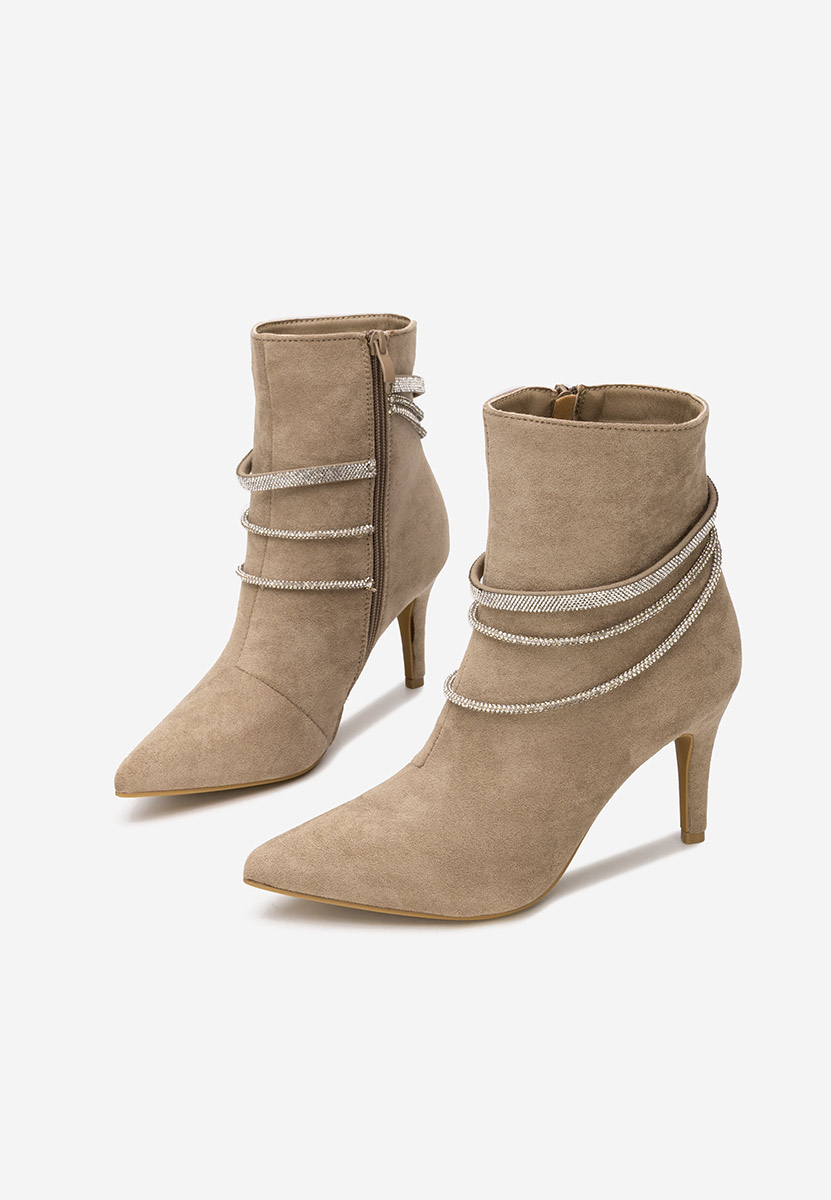 Khaki kotníkové boty na podpatku Lorreta