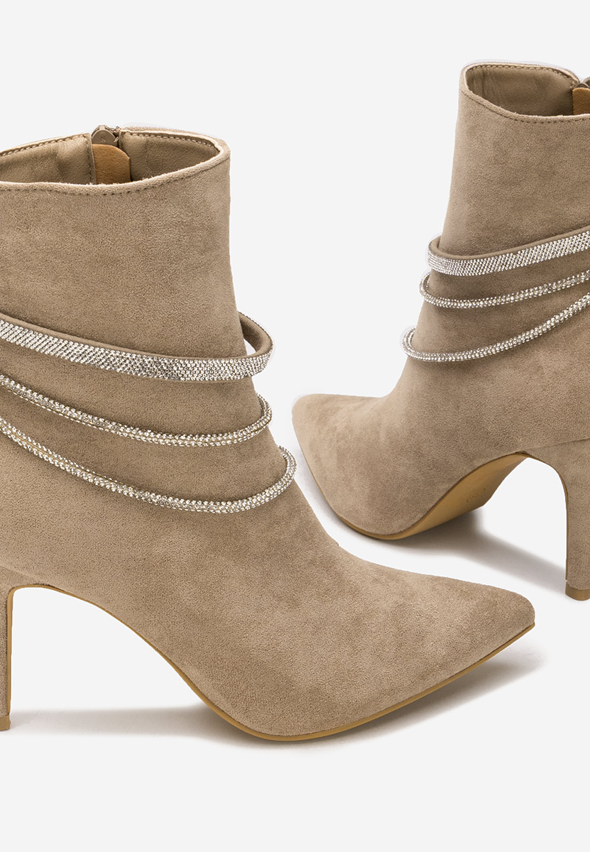 Khaki kotníkové boty na podpatku Lorreta