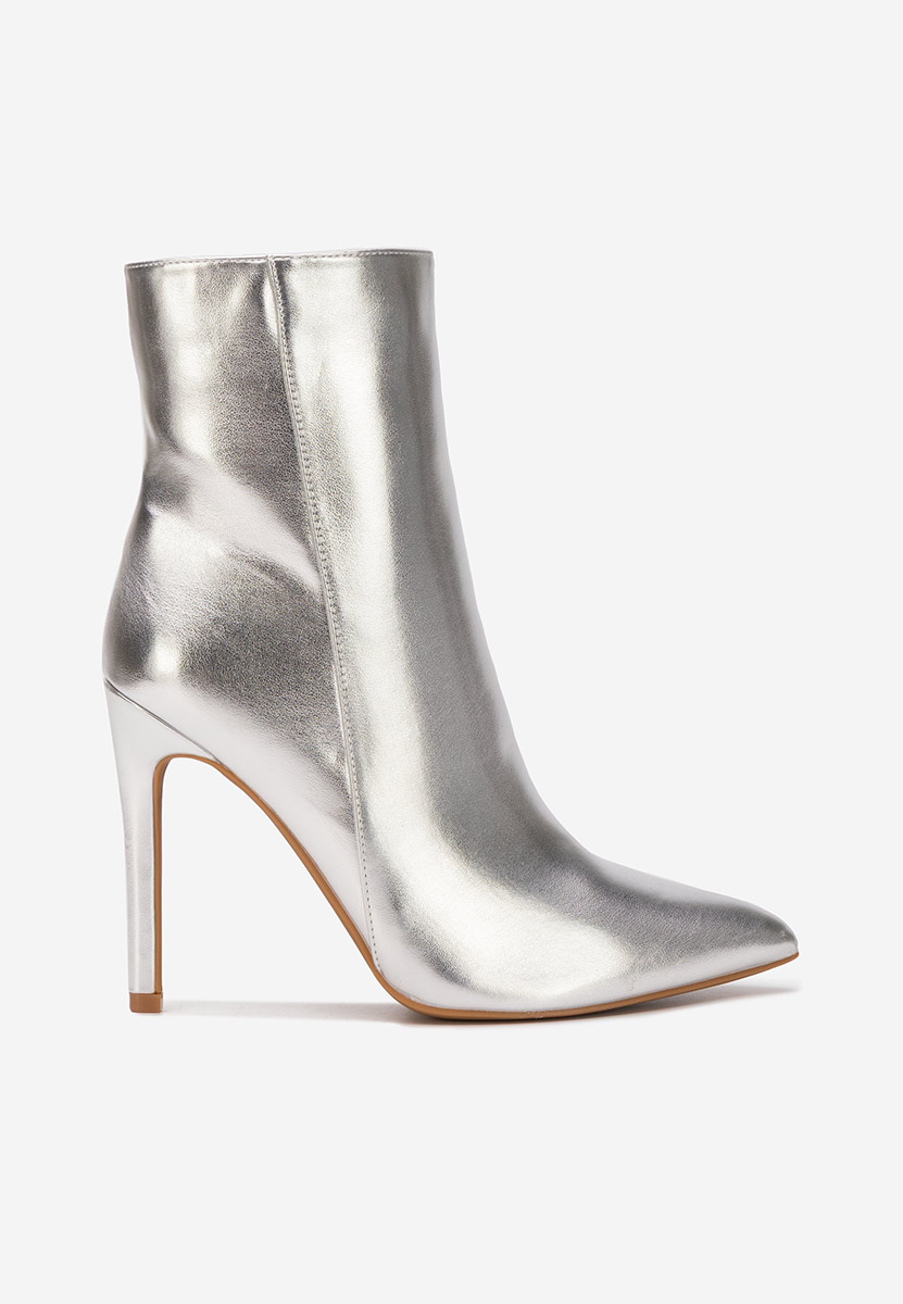 Stribrné kotníkové boty na vysokém podpatku Cendria