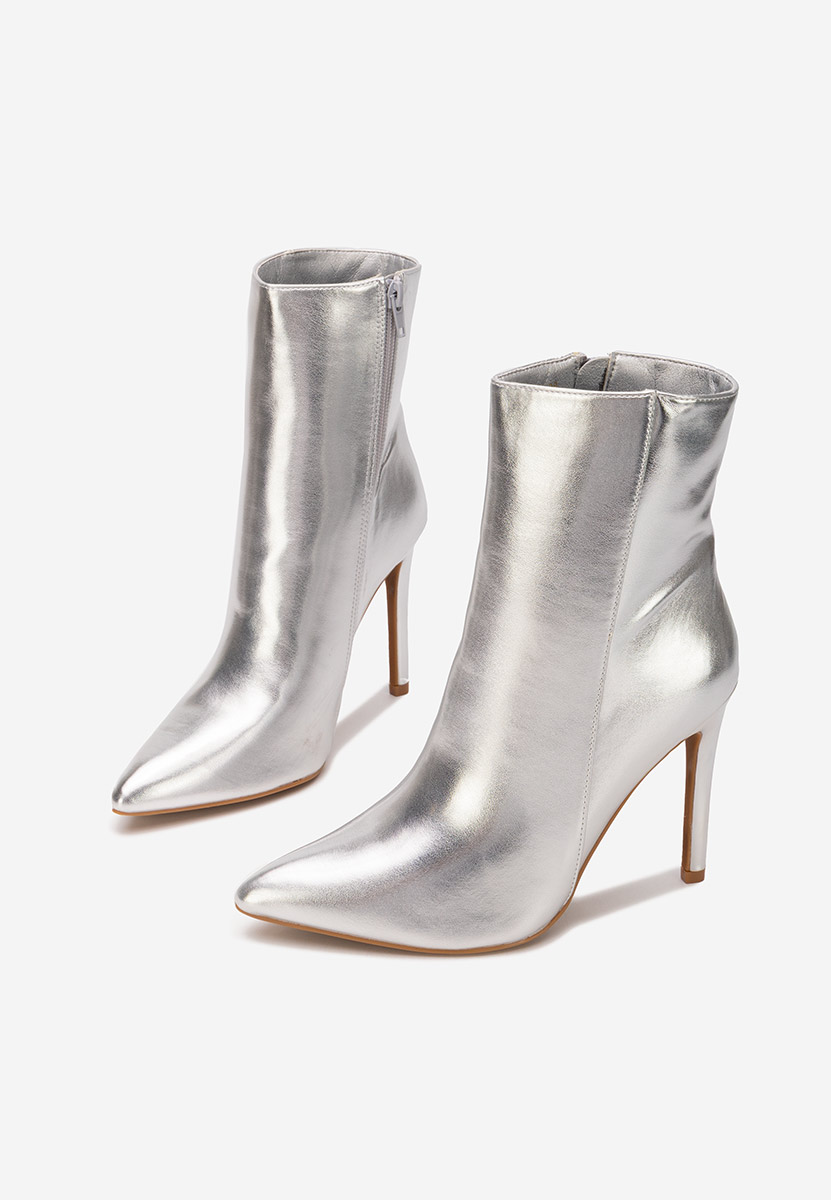 Stribrné kotníkové boty na vysokém podpatku Cendria