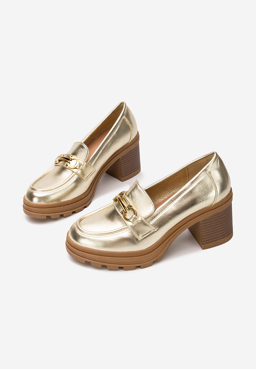 Zlaté mokasíny na podpatku Nakata