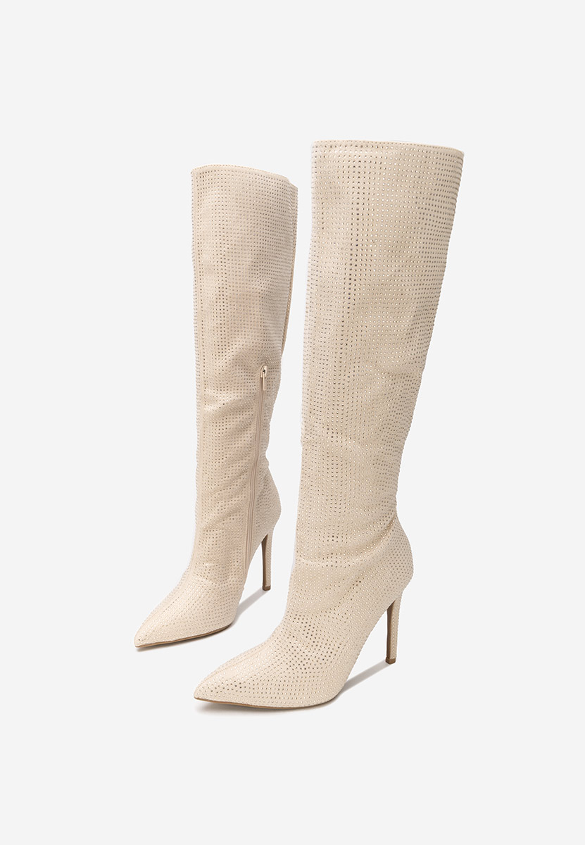 Béžové kozačky na jehlovém podpatku Minodora