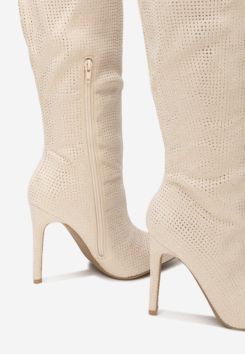 Béžové kozačky na jehlovém podpatku Minodora