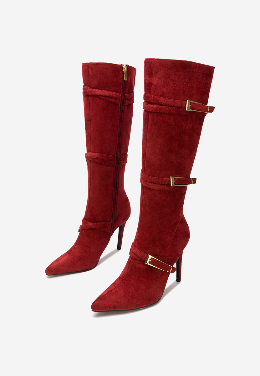 Bordové kozačky na jehlovém podpatku Ernesia